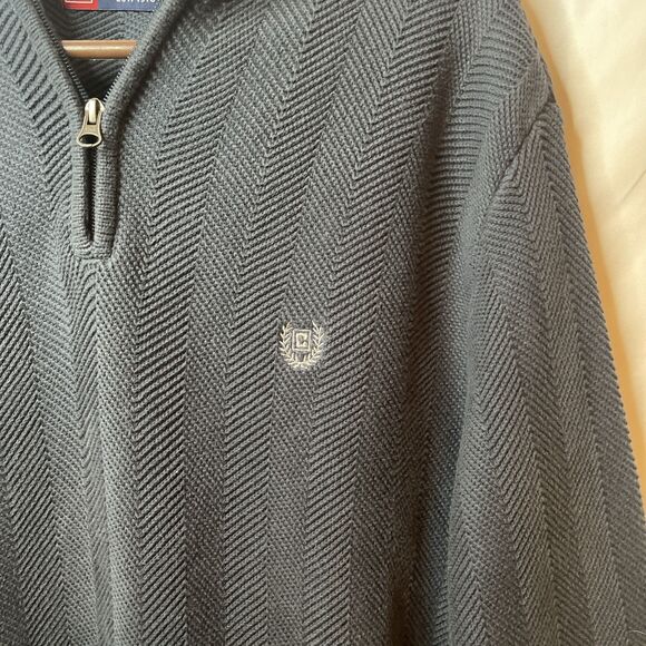 Chaps 100% Cotton Navy Blue Mens Long Sleeve Pullover Sweater 1/4 Zip Size M - Picture 2 of 6